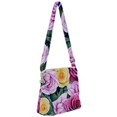 Cherished Watercolor Flowers Zipper Messenger Bag by GardenOfOphir