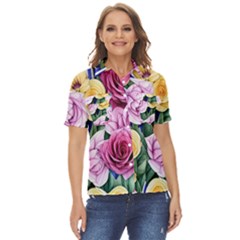 Cherished Watercolor Flowers Women s Short Sleeve Double Pocket Shirt