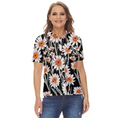 Dazzling Watercolor Flowers Women s Short Sleeve Double Pocket Shirt