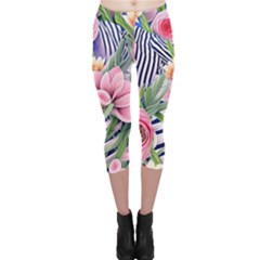 Luxurious Watercolor Flowers Capri Leggings  by GardenOfOphir