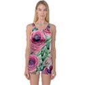 Majestic watercolor flowers One Piece Boyleg Swimsuit View1