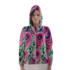 Majestic Watercolor Flowers Women s Hooded Windbreaker by GardenOfOphir