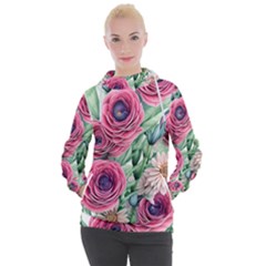 Majestic Watercolor Flowers Women s Hooded Pullover by GardenOfOphir