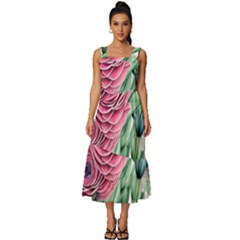 Majestic Watercolor Flowers Square Neckline Tiered Midi Dress by GardenOfOphir