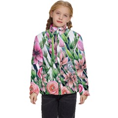 Sumptuous Watercolor Flowers Kids  Puffer Bubble Jacket Coat by GardenOfOphir