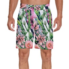 Sumptuous Watercolor Flowers Men s Beach Shorts by GardenOfOphir