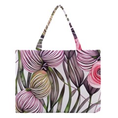 Charming And Cheerful Watercolor Flowers Medium Tote Bag by GardenOfOphir