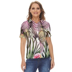 Charming And Cheerful Watercolor Flowers Women s Short Sleeve Double Pocket Shirt