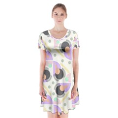 Pattern Pastel Drawing Art Short Sleeve V-neck Flare Dress