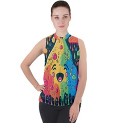 Rainbows Drip Dripping Paint Happy Mock Neck Chiffon Sleeveless Top by Ravend