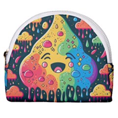 Rainbows Drip Dripping Paint Happy Horseshoe Style Canvas Pouch