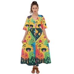 Rainbows Drip Dripping Paint Happy Kimono Sleeve Boho Dress