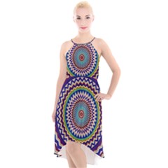 Kaleidoscope Geometric Circles High-low Halter Chiffon Dress 