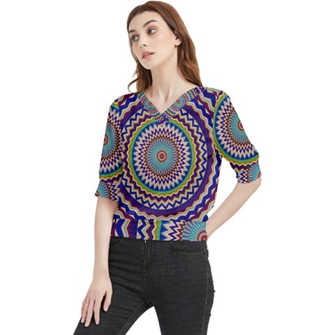 Kaleidoscope Geometric Circles Quarter Sleeve Blouse by Ravend