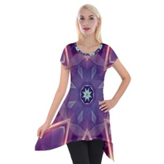 Abstract Glow Kaleidoscopic Light Short Sleeve Side Drop Tunic