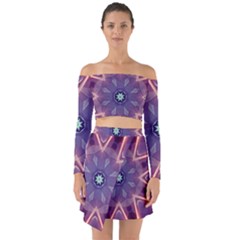 Abstract Glow Kaleidoscopic Light Off Shoulder Top With Skirt Set