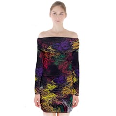 Abstract Painting Colorful Long Sleeve Off Shoulder Dress