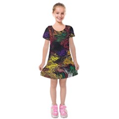 Abstract Painting Colorful Kids  Short Sleeve Velvet Dress