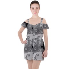 Apple Males Almond Bread Abstract Ruffle Cut Out Chiffon Playsuit by Ravend