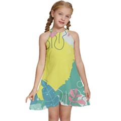 Plants Leaves Border Frame Wallpaper Background Kids  Halter Collar Waist Tie Chiffon Dress by Ravend