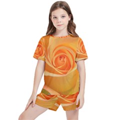 Flower Plant Rose Nature Garden Orange Macro Kids  Tee And Sports Shorts Set