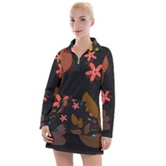 Flowers Leaves Background Floral Plants Foliage Women s Long Sleeve Casual Dress