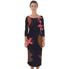 Flowers Leaves Background Floral Plants Foliage Quarter Sleeve Midi Bodycon Dress by Ravend