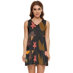 Flowers Leaves Background Floral Plants Foliage Tiered Sleeveless Mini Dress