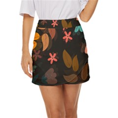 Flowers Leaves Background Floral Plants Foliage Mini Front Wrap Skirt by Ravend