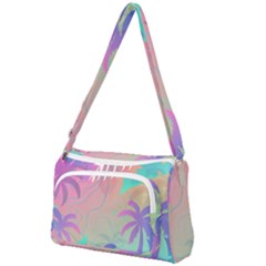 Palm Trees Leaves Plants Tropical Wreath Front Pocket Crossbody Bag by Ravend