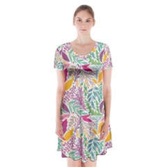 Leaves Colorful Leaves Seamless Design Leaf Short Sleeve V-neck Flare Dress