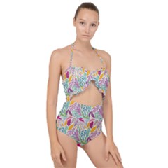 Leaves Colorful Leaves Seamless Design Leaf Scallop Top Cut Out Swimsuit