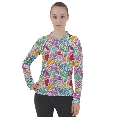 Leaves Colorful Leaves Seamless Design Leaf Women s Pique Long Sleeve Tee by Ravend