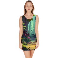 Rainforest Jungle Cartoon Animation Background Bodycon Dress