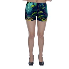 Rainforest Jungle Cartoon Animation Background Skinny Shorts