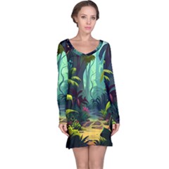 Rainforest Jungle Cartoon Animation Background Long Sleeve Nightdress