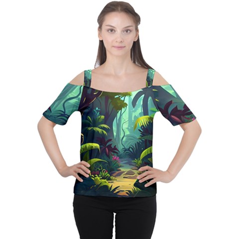 Rainforest Jungle Cartoon Animation Background Cutout Shoulder Tee by Ravend