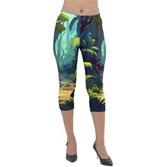 Rainforest Jungle Cartoon Animation Background Lightweight Velour Capri Leggings 