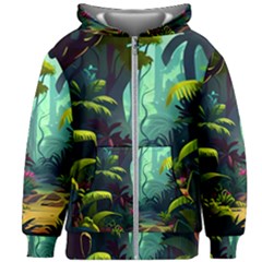 Rainforest Jungle Cartoon Animation Background Kids  Zipper Hoodie Without Drawstring by Ravend