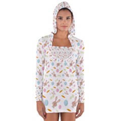 Easter Bunny Pattern Hare Easter Bunny Easter Egg Long Sleeve Hooded T-shirt