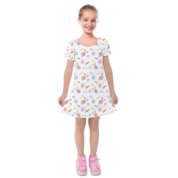 Easter Bunny Pattern Hare Easter Bunny Easter Egg Kids  Short Sleeve Velvet Dress