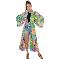 Flower Spring Background Blossom Bloom Nature Maxi Kimono by Ravend