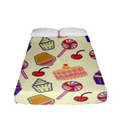 Happy Birthday Cupcake Pattern Lollipop Flat Design Fitted Sheet (full/ Double Size)