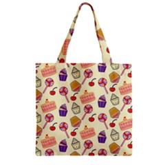 Happy Birthday Cupcake Pattern Lollipop Flat Design Zipper Grocery Tote Bag