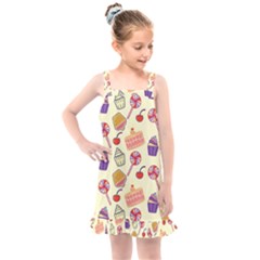 Happy Birthday Cupcake Pattern Lollipop Flat Design Kids  Overall Dress