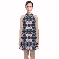 Flowers Daisies Spring Summer Bloom Botanical Velvet Halter Neckline Dress 