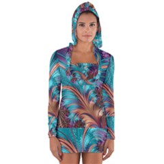 Feather Fractal Artistic Design Conceptual Long Sleeve Hooded T-shirt by Ravend