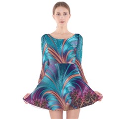 Feather Fractal Artistic Design Conceptual Long Sleeve Velvet Skater Dress