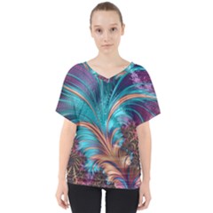 Feather Fractal Artistic Design Conceptual V-neck Dolman Drape Top by Ravend