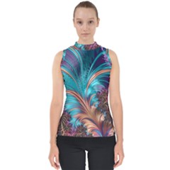 Feather Fractal Artistic Design Conceptual Mock Neck Shell Top by Ravend